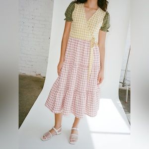 Lisa Says Gah Victoria Wrap Dress in gingham colorblock Size M, barely worn!